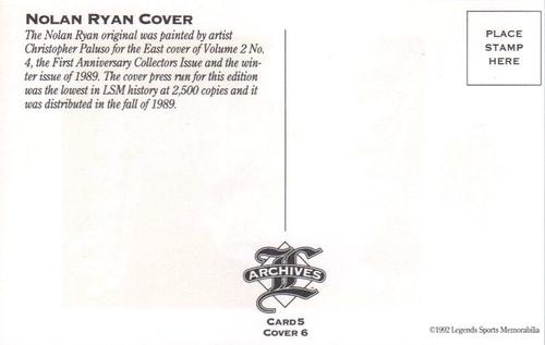 1992-93 Legends Sports Memorabilia Archives Postcards #5 Nolan Ryan Back