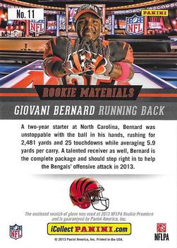 2013 Panini National Sports Collectors Convention - Rookie Materials Glove Lava Flow #11 Giovani Bernard Back