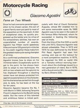 1977-80 Sportscaster Series 9 (UK) #09-10 Giacomo Agostini Back