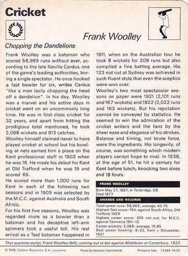 1977-80 Sportscaster Series 16 (UK) #16-22 Frank Woolley Back