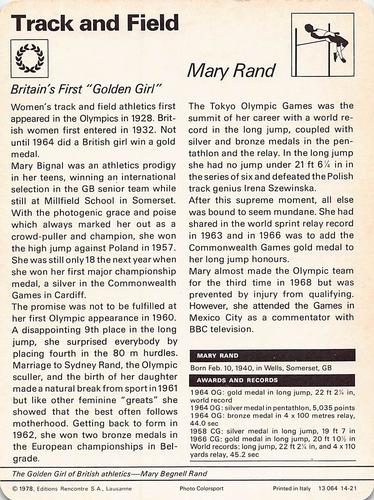 1977-80 Sportscaster Series 14 (UK) #14-21 Mary Rand Back