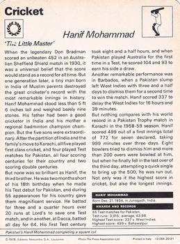 1977-80 Sportscaster Series 20 (UK) #20-20 Hanif Mohammad Back