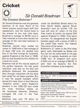 1977-80 Sportscaster Series 3 (UK) #03-16 Sir Donald Bradman Back