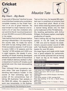 1977-80 Sportscaster Series 27 (UK) #27-15 Maurice Tate Back