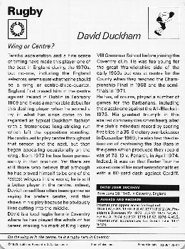 1977-80 Sportscaster Series 32 (UK) #32-14 David Duckham Back