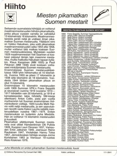 1980 Sportscaster Series 111 Finnish #111-2641 Miesten pikamatkan Suomen mestarit Back