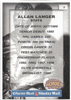 2002 Courier Mail Sunday Mail Queensland Heroes of Sport #1 Allan Langer Back