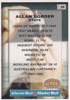 2002 Courier Mail Sunday Mail Queensland Heroes of Sport #29 Allan Border Back