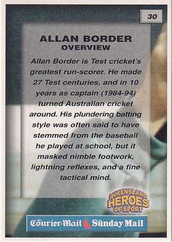 2002 Courier Mail Sunday Mail Queensland Heroes of Sport #30 Allan Border Back