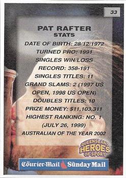 2002 Courier Mail Sunday Mail Queensland Heroes of Sport #33 Pat Rafter Back