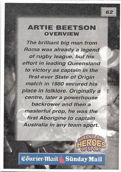 2002 Courier Mail Sunday Mail Queensland Heroes of Sport #62 Artie Beetson Back