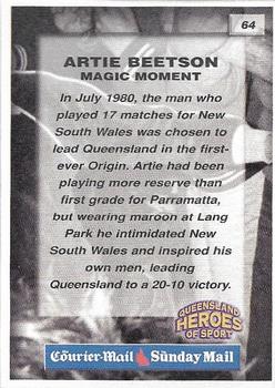 2002 Courier Mail Sunday Mail Queensland Heroes of Sport #64 Artie Beetson Back