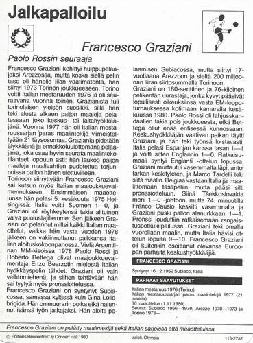 1980 Sportscaster Series 115 Finnish #115-2752 Francesco Graziani Back