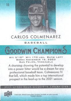 2021 Upper Deck Goodwin Champions - Turquoise #11 Carlos Colmenarez Back
