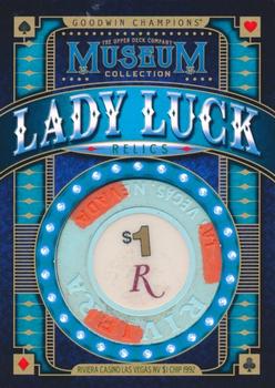 2021 Upper Deck Goodwin Champions - Museum Collection Lady Luck Casino Chip Relics #MCL-5 Riviera Casino Las Vegas NV $1 Chip 1992 Front