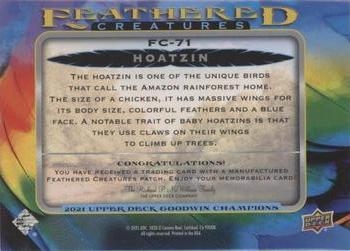 2021 Upper Deck Goodwin Champions - Feathered Creatures Manufactured Patches #FC-71 Hoatzin Back