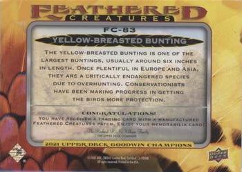 2021 Upper Deck Goodwin Champions - Feathered Creatures Manufactured Patches #FC-83 Yellow-Breasted Bunting Back