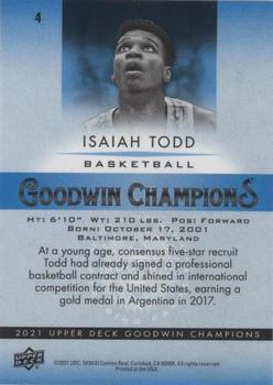2021 Upper Deck Goodwin Champions - Platinum Blue #4 Isaiah Todd Back