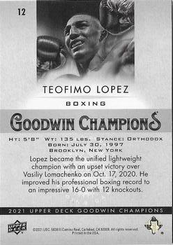 2021 Upper Deck Goodwin Champions - Platinum Black & Gold #12 Teofimo Lopez Back