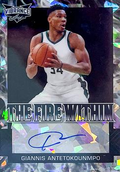 2022 Leaf Vibrance - The Fire Within Autographs Navy Blue Crystal #FW-GA1 Giannis Antetokounmpo Front