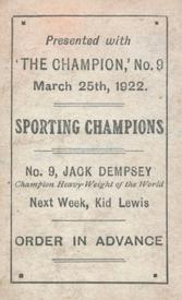 1922 Amalgamated Press Sporting Champions #9 Jack Dempsey Back