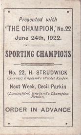 1922 Amalgamated Press Sporting Champions #22 Herbert Strudwick Back