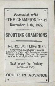 1922 Amalgamated Press Sporting Champions #42 Battling Siki Back