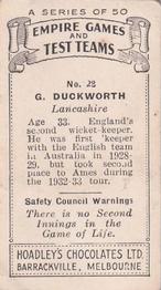 1932 Hoadley's Empire Games And Test Teams #28 George Duckworth Back