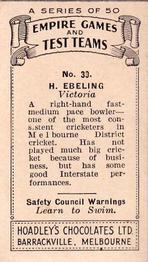 1932 Hoadley's Empire Games And Test Teams #39 Hans Ebeling Back
