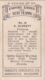 1932 Hoadley's Empire Games And Test Teams #45 Ben Barnett Back