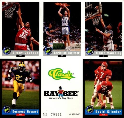 1992 Classic Limited Edition Collector's Sheet #NNO Jimmy Jackson / Christian Laettner / Alonzo Mourning / Desmond Howard / David Klingler Front