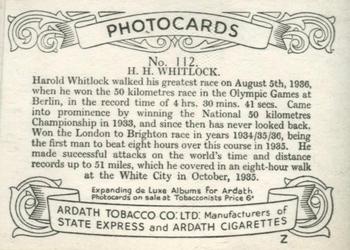 1938 Ardath Tobacco Company Photocards Group Z #112 Harold Whitlock Back