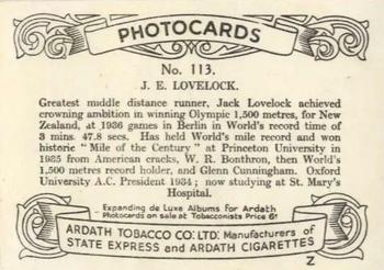 1938 Ardath Tobacco Company Photocards Group Z #113 John Lovelock Back