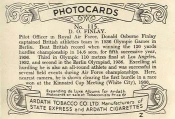 1938 Ardath Tobacco Company Photocards Group Z #115 Donald Finlay Back