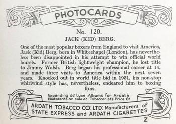 1938 Ardath Tobacco Company Photocards Group Z #120 Jack (Kid) Berg Back