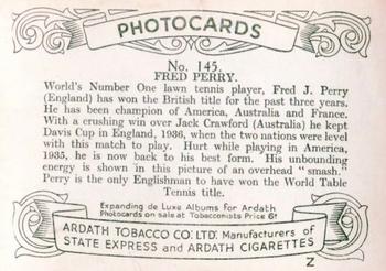 1938 Ardath Tobacco Company Photocards Group Z #145 Fred Perry Back