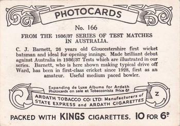 1938 Ardath Tobacco Company Photocards Group Z #166 C.J. Barnett Back