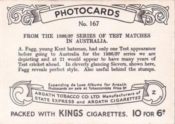1938 Ardath Tobacco Company Photocards Group Z #167 A. Fagg Back