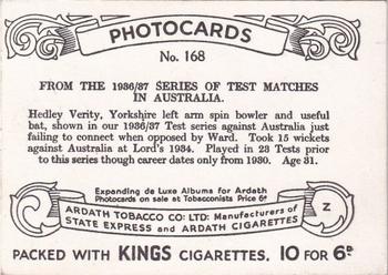 1938 Ardath Tobacco Company Photocards Group Z #168 H. Verity Back