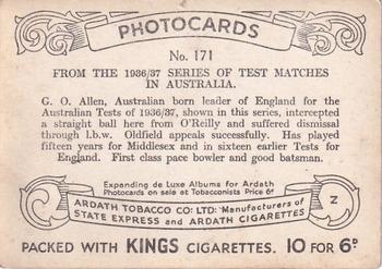 1938 Ardath Tobacco Company Photocards Group Z #171 G.O. Allen Back