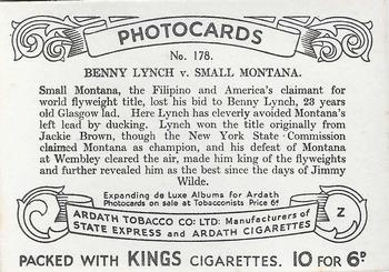 1938 Ardath Tobacco Company Photocards Group Z #178 Benny Lynch / Small Montana Back