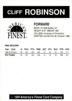 1991 America's Finest Card Company (unlicensed) #NNO Cliff Robinson Back