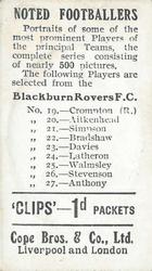 1910 Cope Brothers Noted Footballers #23 Tinker Davies Back