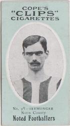 1910 Cope Brothers Noted Footballers #28 Albert Iremonger Front