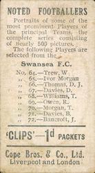 1910 Cope Brothers Noted Footballers #64 Billy Trew Back