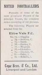 1910 Cope Brothers Noted Footballers #77 Bingham Back