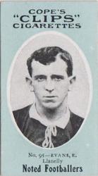 1910 Cope Brothers Noted Footballers #95 E. Evans Front
