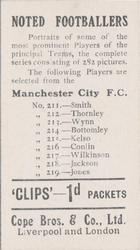 1910 Cope Brothers Noted Footballers #219 William Jones Back