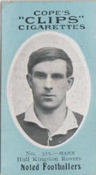 1910 Cope Brothers Noted Footballers #325 Arthur Mann Front