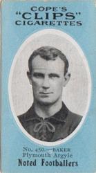 1910 Cope Brothers Noted Footballers #450 William Baker Front